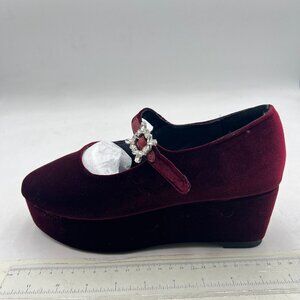 YDN Wine Platform Pointed Toe Wedge Heel Mary Jane Pumps Dress Buckle Soft Shoes